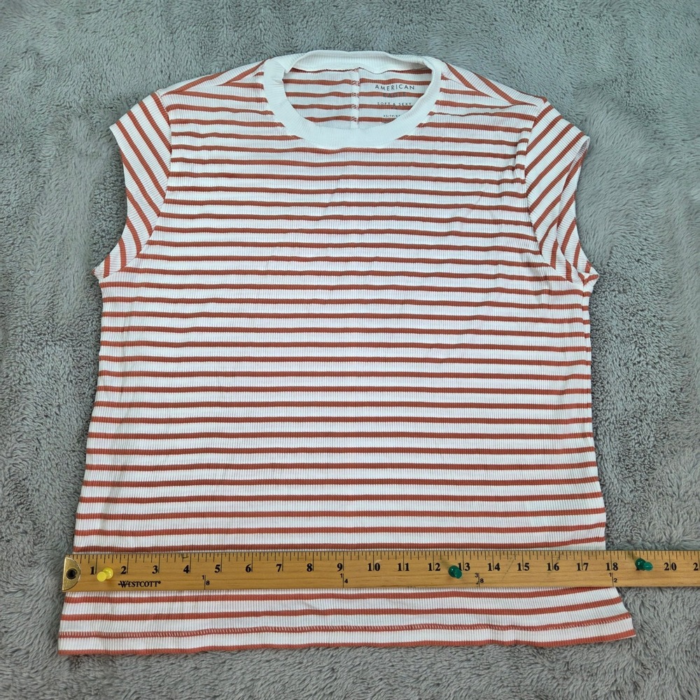 American Eagle Striped Muscle Tee Womens XS Ribbed Soft Sexy Sleeveless Orange